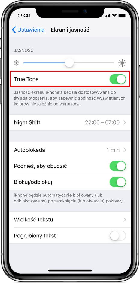 Włączanie True Tone w iPhone X