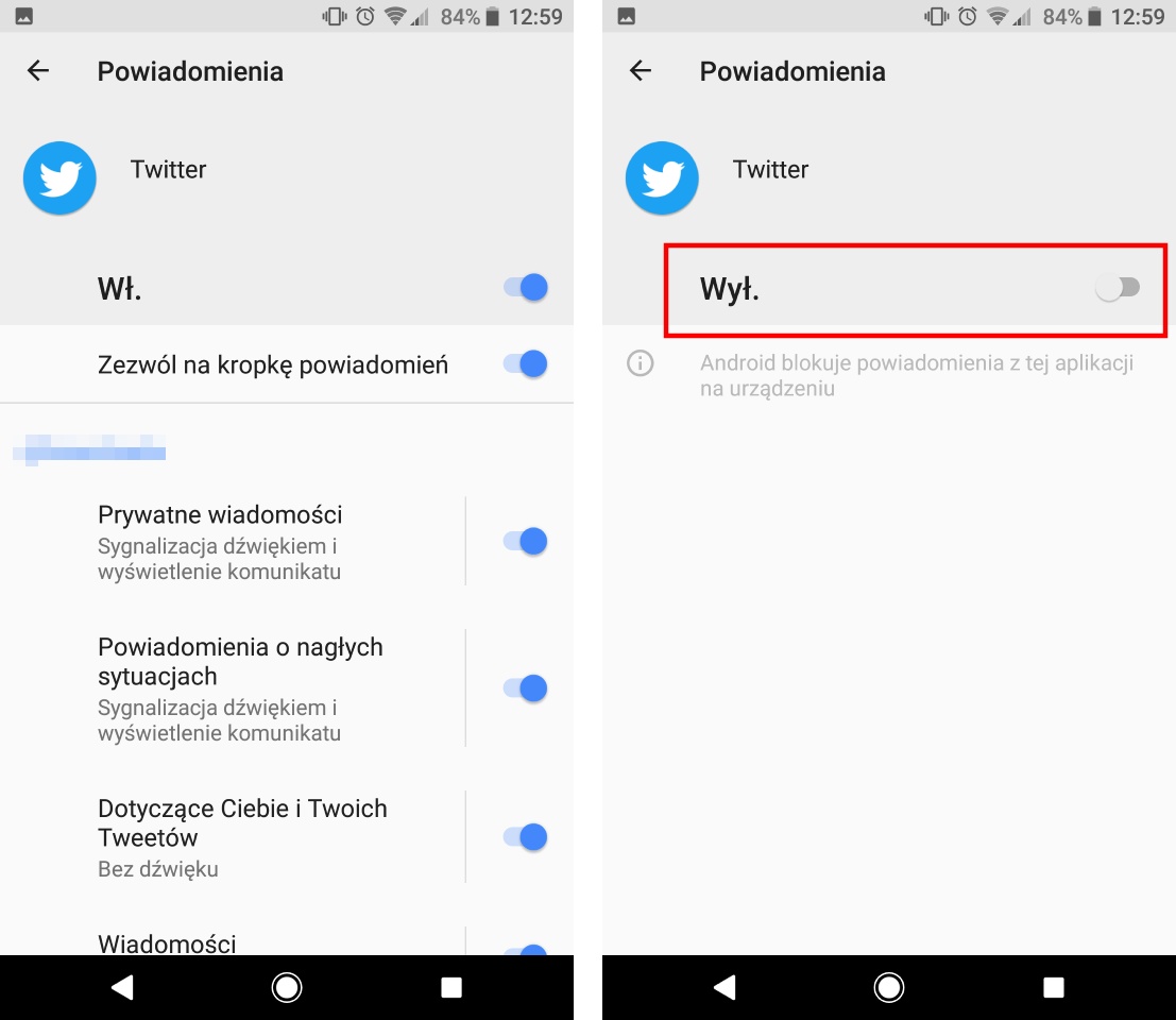 Zablokuj powiadomienia w całej aplikacji Twitter