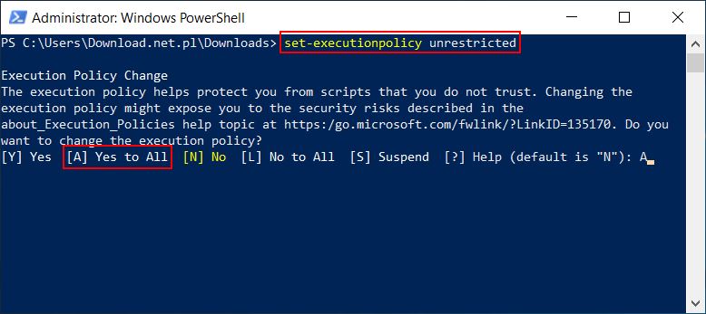 Wykonaj komendę set-executionpolicy unrestricted