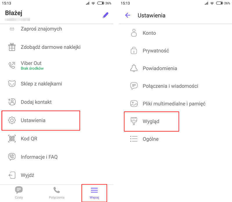 Viber - wejdź do  ustawień aplikacji