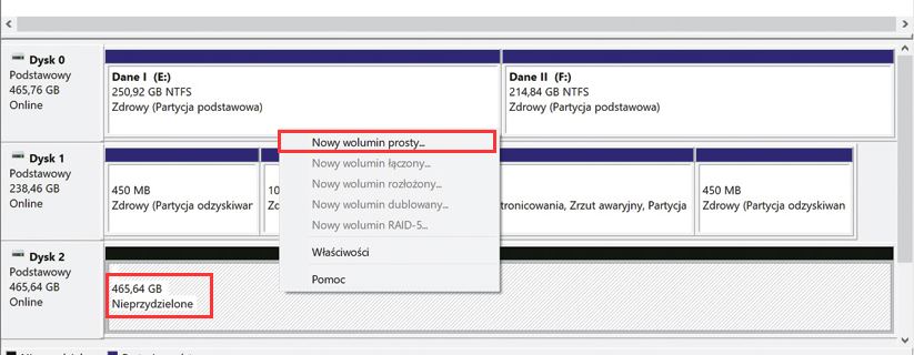 Stwórz nowy wolumin z nieprzydzielonej przestrzeni