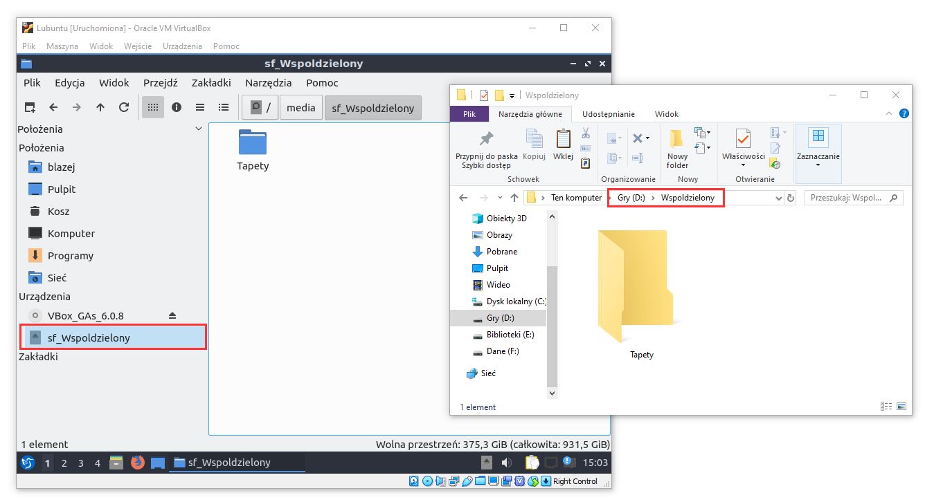 Współdzielony folder między komputerem Windows a maszyną Linux