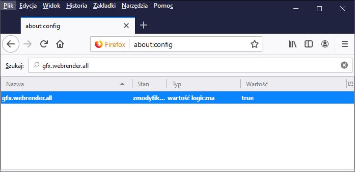 Włączona funkcja WebRender