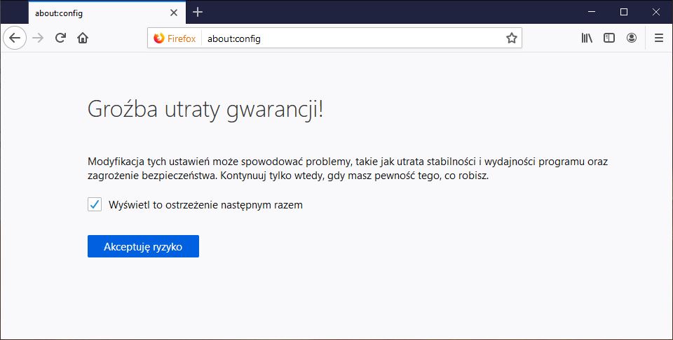 Wejdź do ustawień zaawansowanych w Firefox