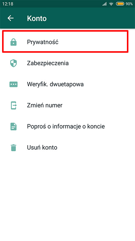 Wejdź do zakładki z prywatnością w Whatsapp