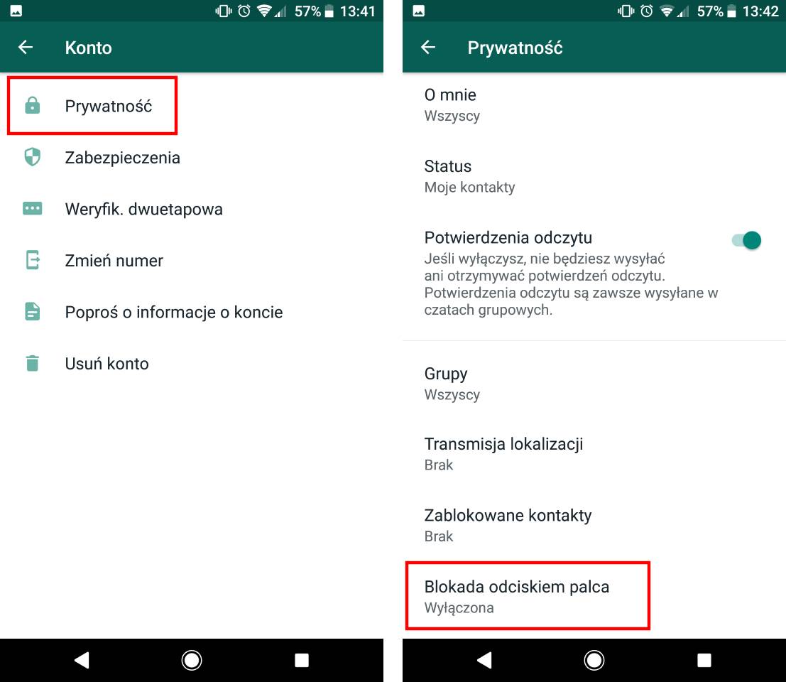 Wejdź do ustawień prywatności w Whatsapp