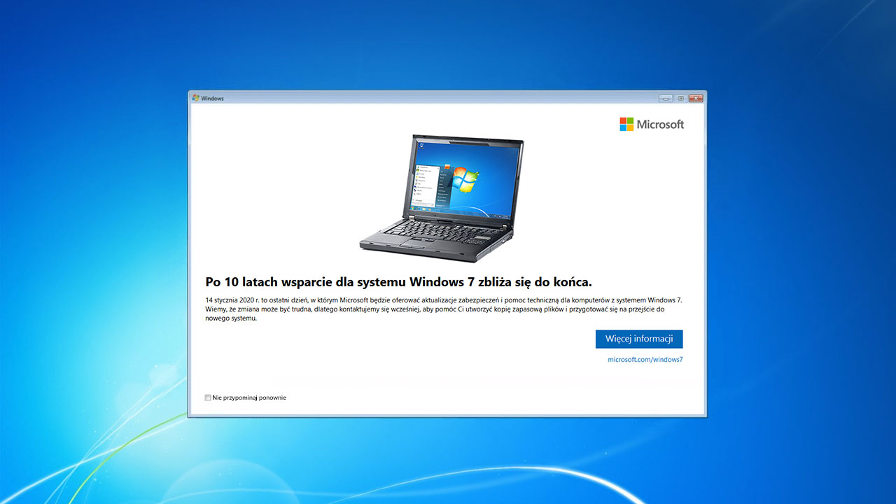 Jak ukryć okno o zakończeniu wsparcia dla Windows 7