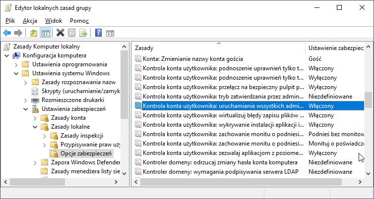 Wejdź do opcji zabezpieczeń w edytorze lokalnych zasad grupy