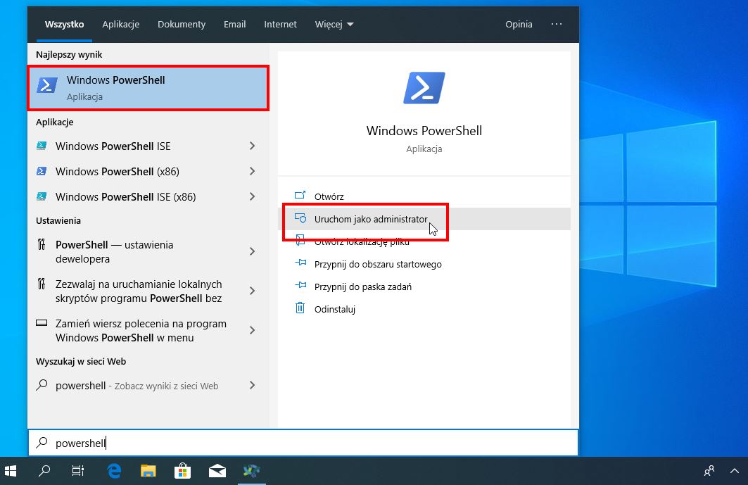 Uruchom PowerShell w trybie administratora