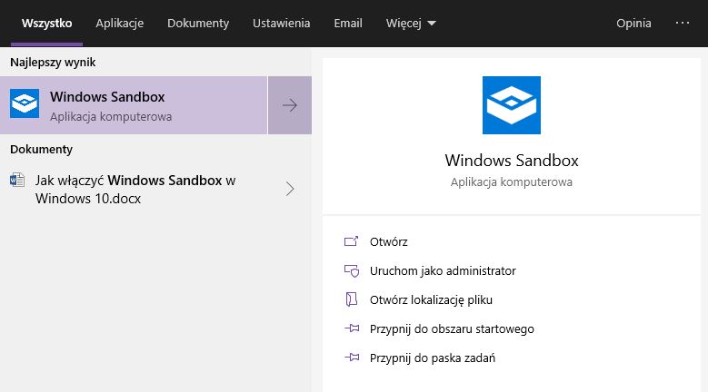 Włącz Windows Sandbox