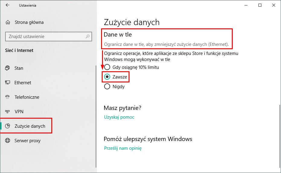 Ogranicz zużycie danych w tle