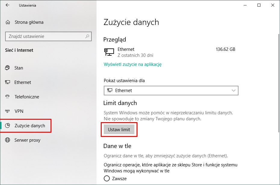 Włącz funkcję limitu danych w Windows 10