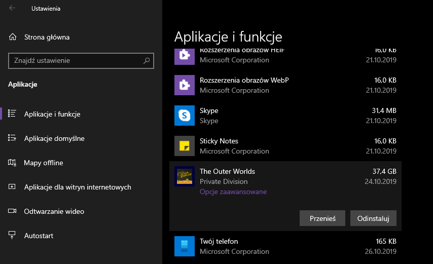 Wejdź do listy aplikacji w Windows 10