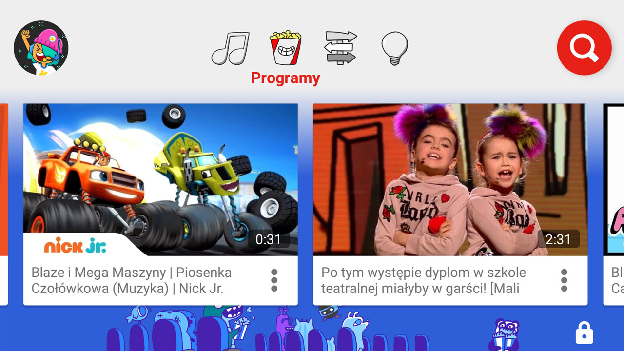 Ekran główny aplikacji YouTube Kids