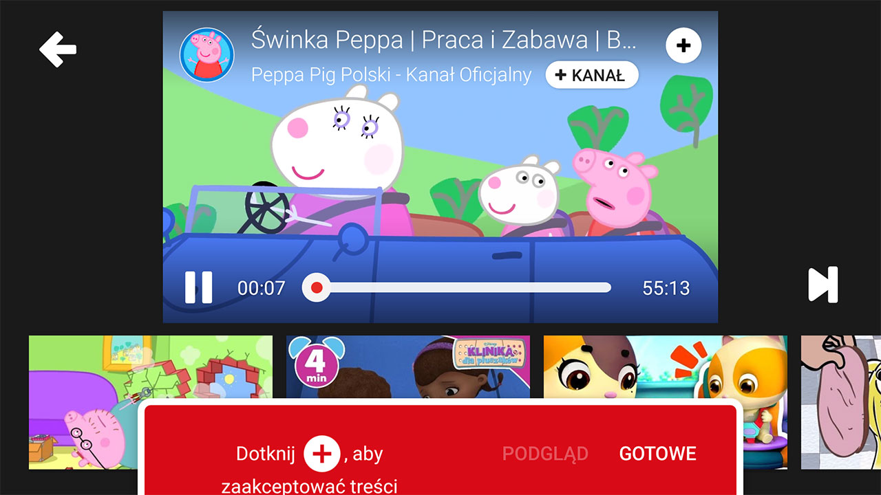 Wybór zaakceptowanych treści w YouTube Kids