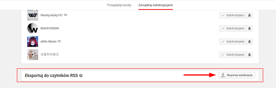 Wyeksportuj swoje subskrypcje na YouTube