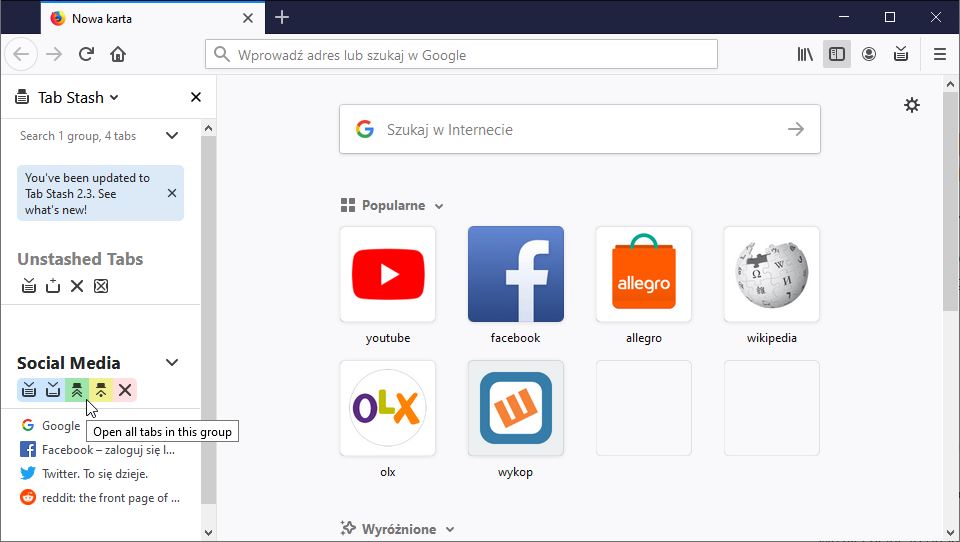 Przywracanie kart w Firefox