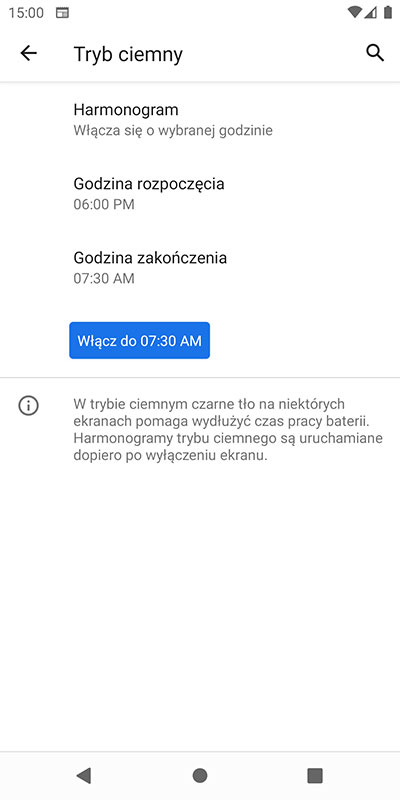 Ustaw godziny działania trybu ciemnego w Android 11