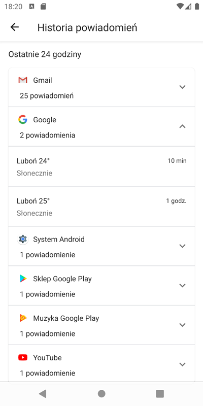 Historia powiadomień w Android 11