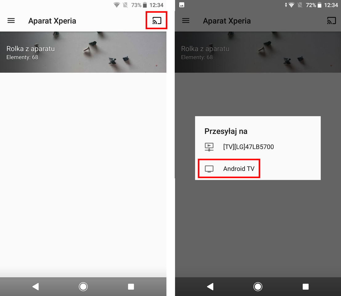 Przesyłanie zdjęć z aparatu do telewizora z Android TV