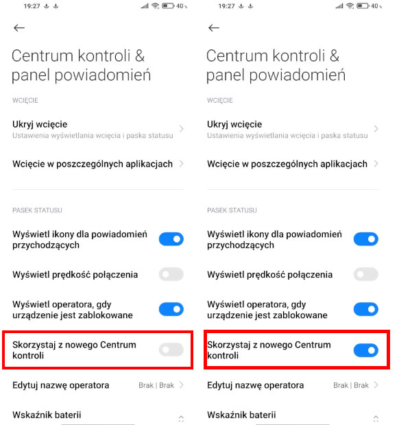 Włącz lub wyłącz nowe centrum kontroli w miui 12