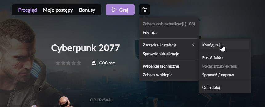 Konfiguruj instalację w GOG Galaxy