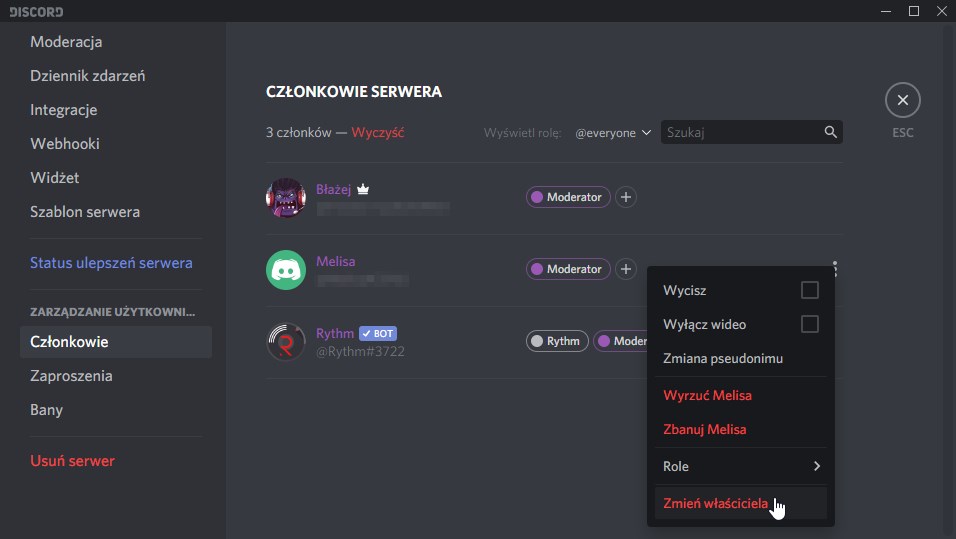 Zmiana właściciela serwera Discord