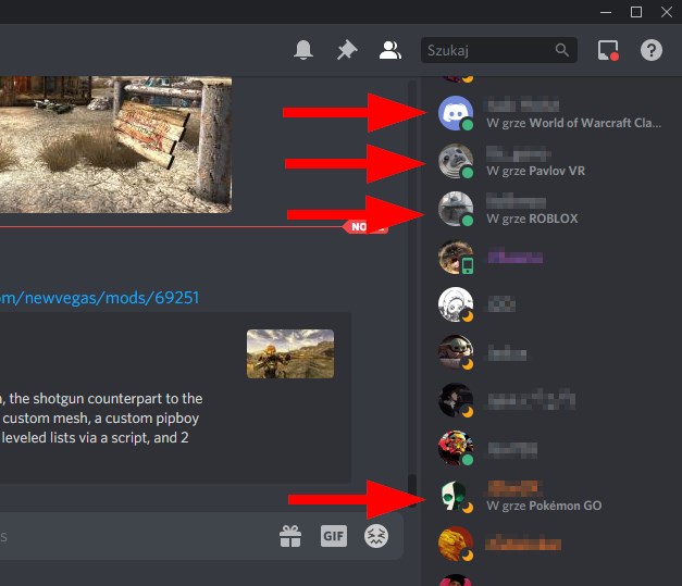 Wyświetlanie nazwy uruchomionej gry w statusie na Discord