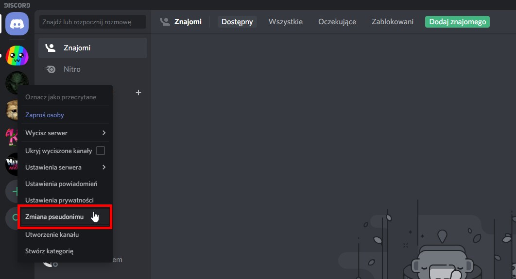 Ustaw pseudonim dla wybranego serwera