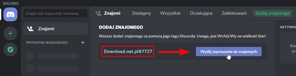 Wysyłanie zaproszenia na Discordzie