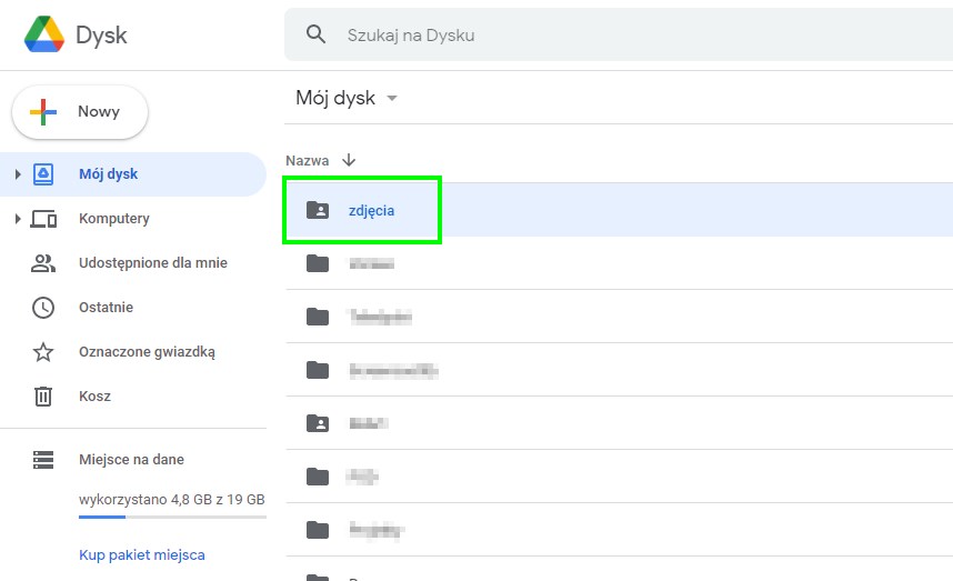 Folder zapisany na Twoim Dysku