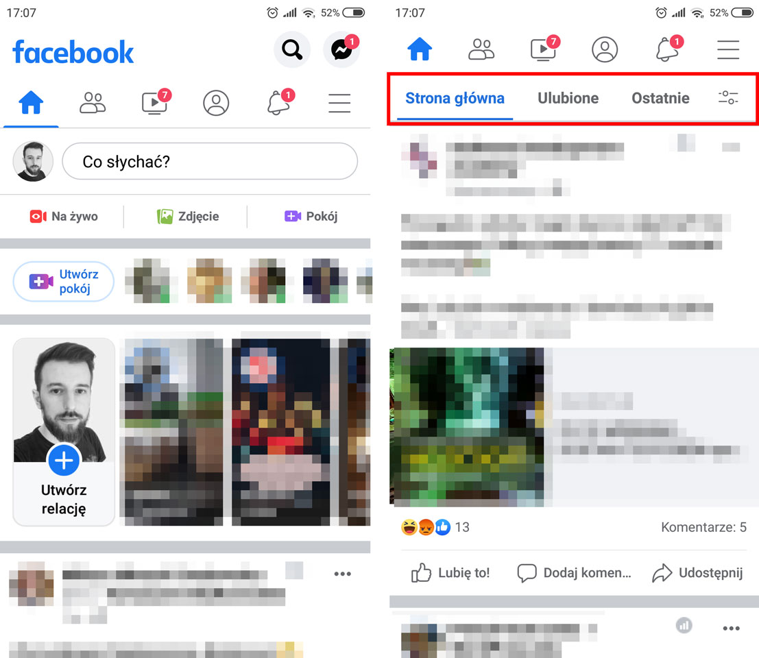 Nowe menu filtrowania postów na Facebooku