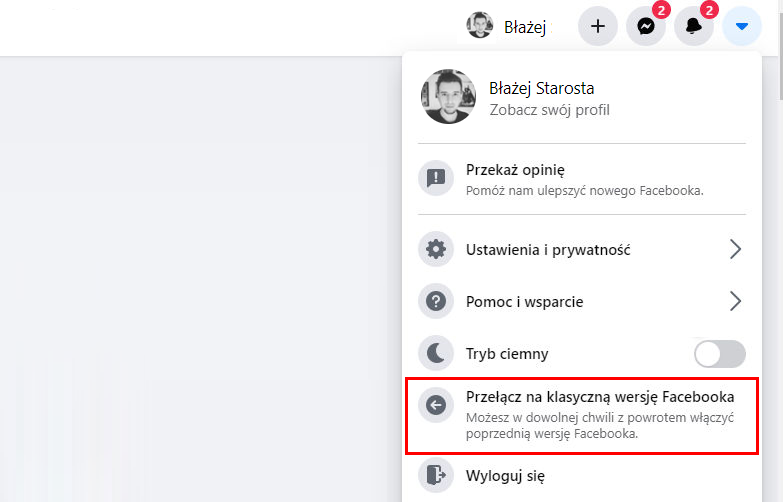 Wyłącz nowy wygląd Facebooka