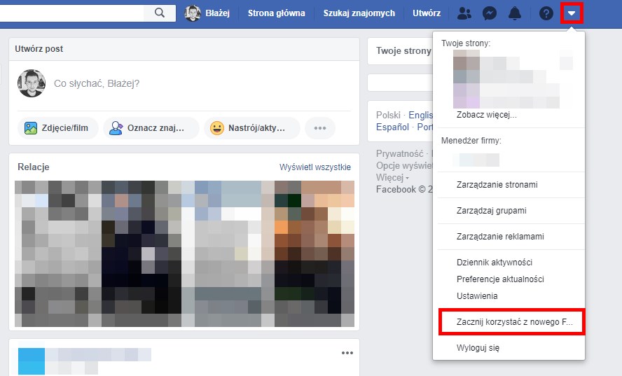 Przełącz się na nowego Facebooka