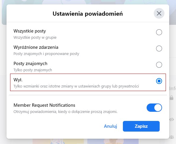 Wyłączanie powiadomień w grupy na Facebooku