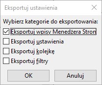 Wybierz eksport wpisów Menedżera Stron