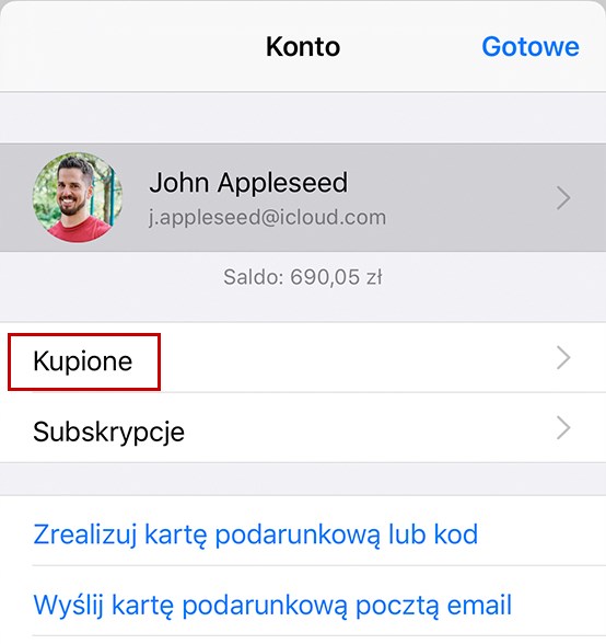 Wejdź do zakładki Kupione w App Store