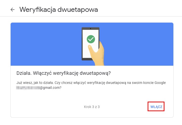 Wybierz metodę weryfikacji i potwierdź włączenie opcji