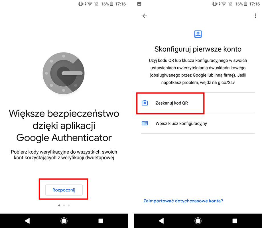 Zeskanuj kod QR w Google Authenticator