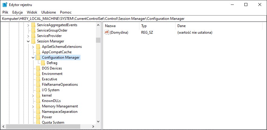 Przejdź do klucza Configuration Manager