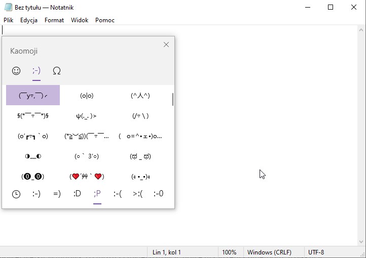 Kaomoji w Windows 10