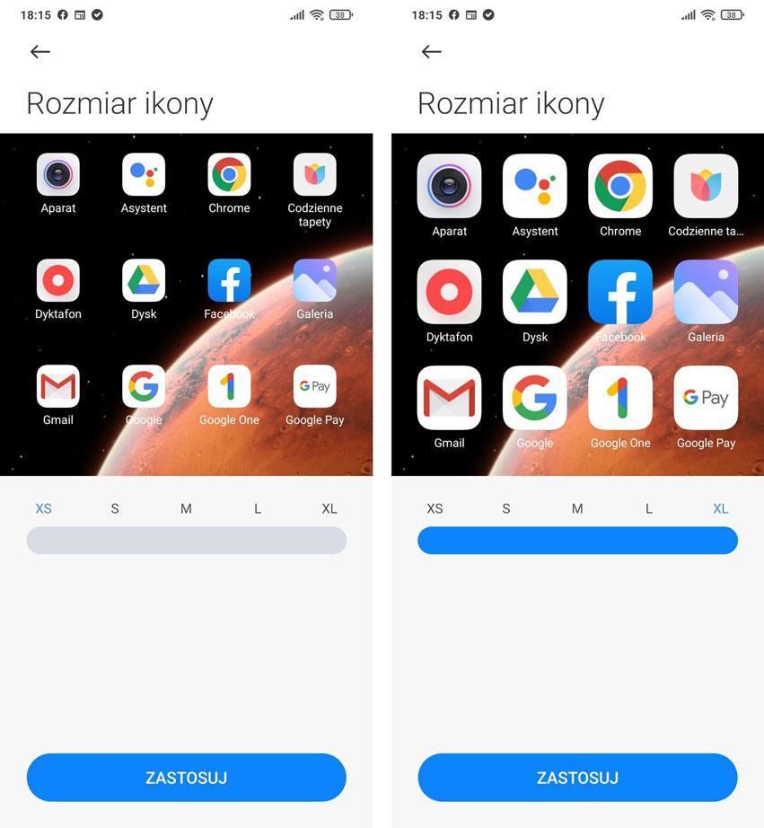 Zmiana rozmiaru ikon w Xiaomi