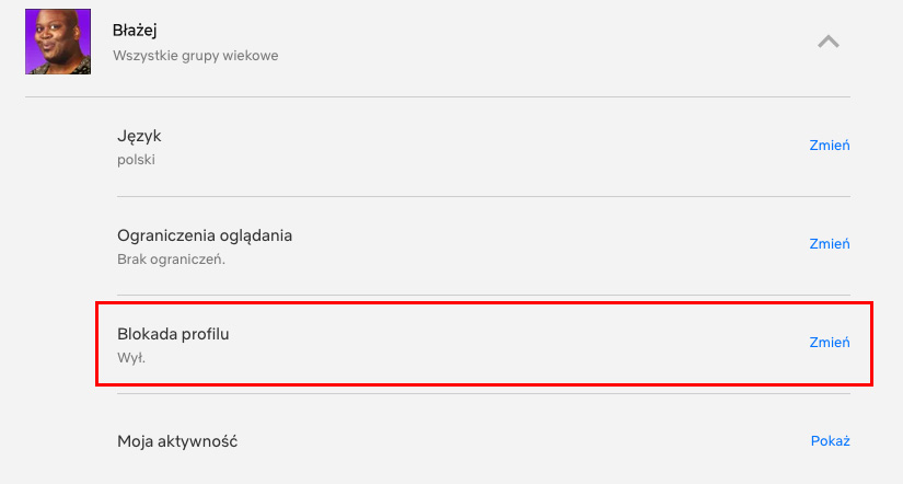 Wejdź do edycji profilu Netflix