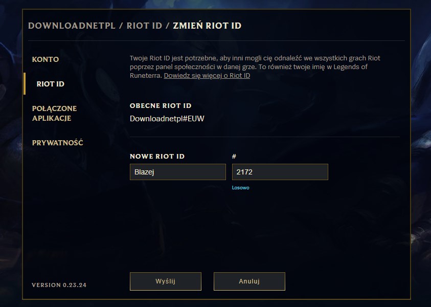 Ustaw nowy Riot ID