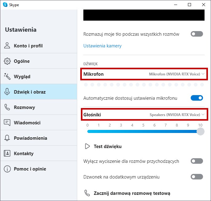 Ustawianie Skype w celu konfiguracji RTX Voice