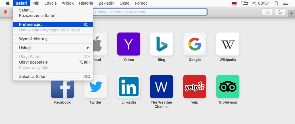 Wejdź do preferencji Safari