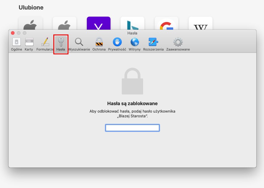 Wpisz hasło do konta macOS, aby odblokować wyświetlanie haseł w Safari