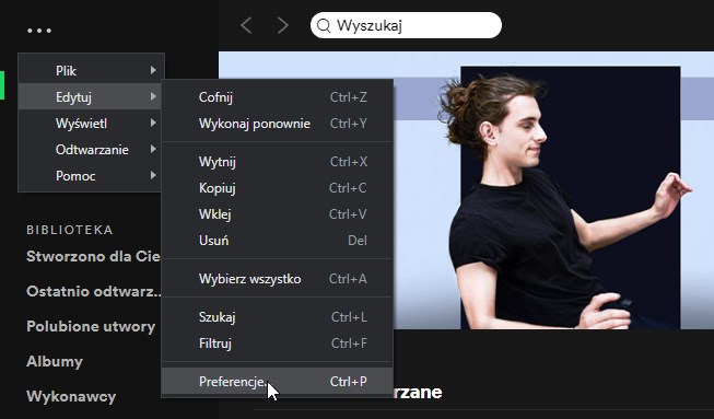 Spotify - wejdź do preferencji