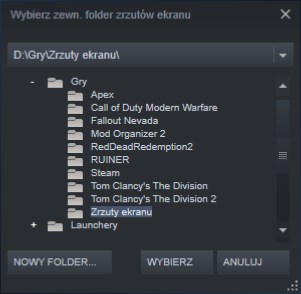 Ustaw własny folder zrzutów ekranu