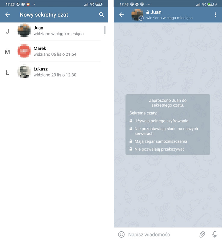 Ekran sekretnego czatu